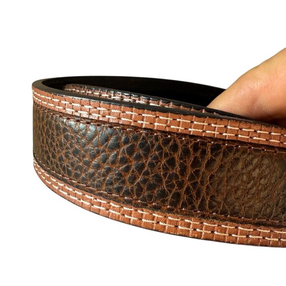 Ariat Leather Two-Toned Western Rowdy Belt Floral Silver Logo Buckle Men's 46 - Picture 3 of 7